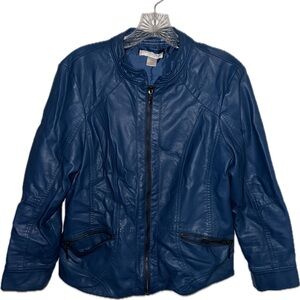 Christopher & Banks Blue Leather Pleather Jacket